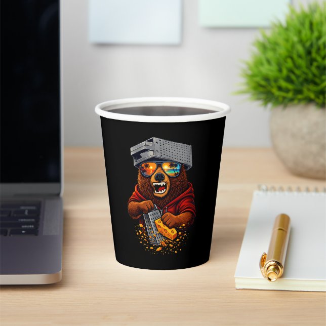 Retro Bear With Cheese Grater Hat and Sunglasses Paper Cups (Insitu)
