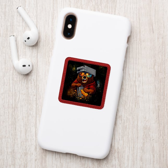 Retro Bear With Cheese Grater Hat and Sunglasses Patch (On Phone Back)