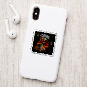 Retro Bear With Cheese Grater Hat and Sunglasses Patch