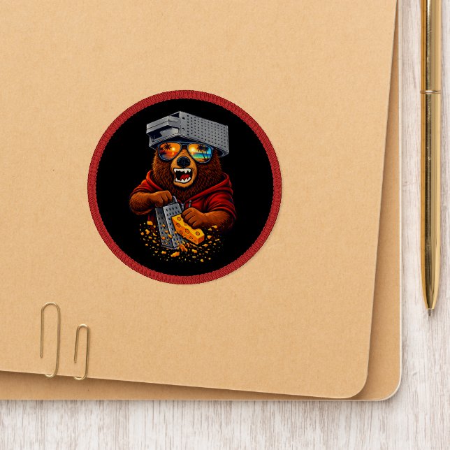 Retro Bear With Cheese Grater Hat and Sunglasses Patch (On Folder)