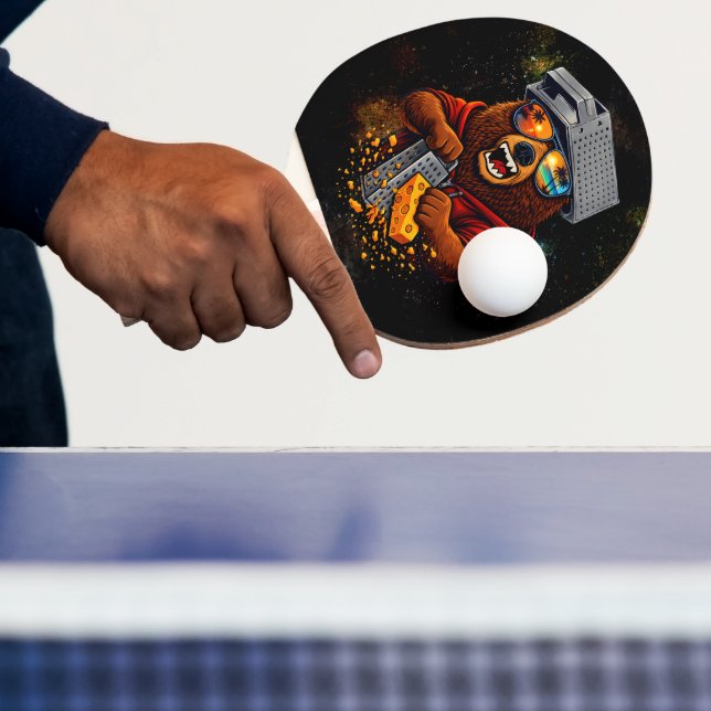 Retro Bear With Cheese Grater Hat and Sunglasses Ping Pong Paddle (Insitu)