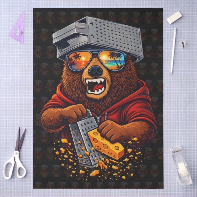Retro Bear With Cheese Grater Hat and Sunglasses Tissue Paper (Craft)