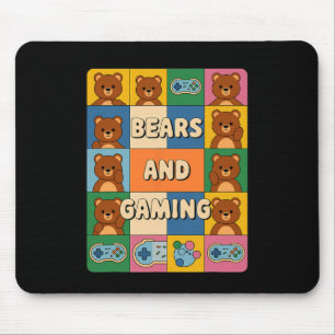 Retro Bears And Gaming Funny Bear Lover Video Game Mouse Pad