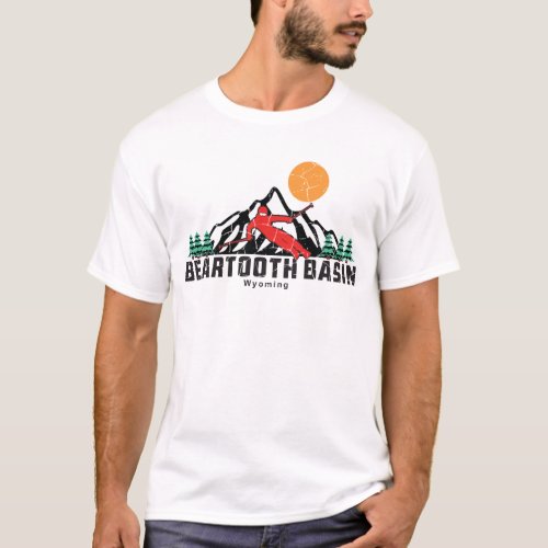 Retro Beartooth Basin Mountain Ski Sunset T_Shirt