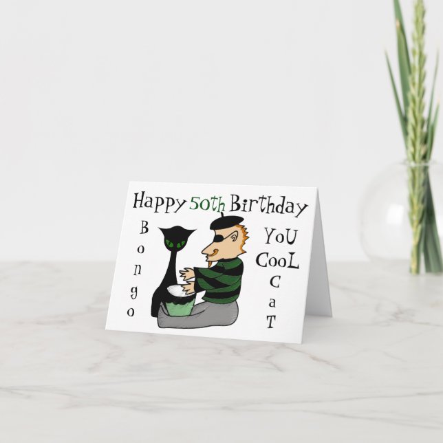 Retro Beatnik Bongo Custom Age Birthday Card (Front)