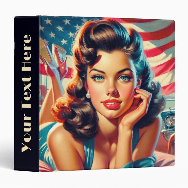 Retro Beautiful American Girl 3 Ring Binder (Front/Spine)