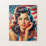 Retro Beautiful American Girl Jigsaw Puzzle<br><div class="desc">Retro Beautiful American Girl</div>