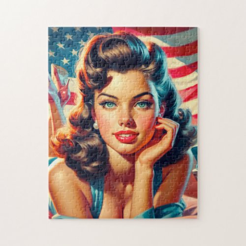 Retro Beautiful American Girl Jigsaw Puzzle