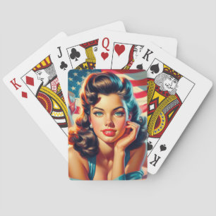 Retro Beautiful American Girl Poker Cards