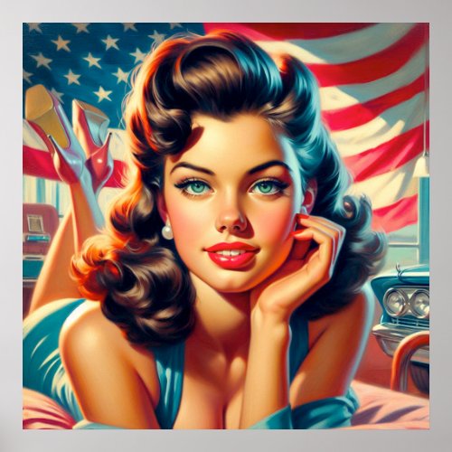 Retro Beautiful American Girl Poster