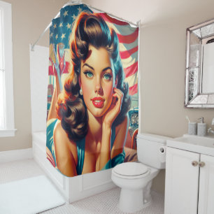 Retro Beautiful American Girl Shower Curtain