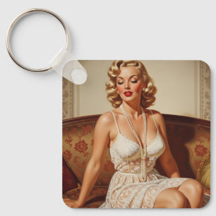 Retro Beautiful Blonde 50's Style Keychain