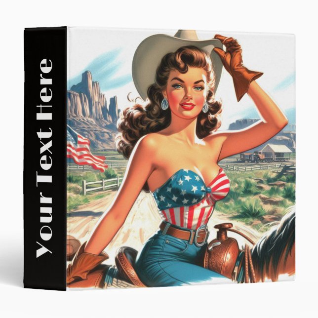 Retro Beautiful Cowgirl Pin Up 3 Ring Binder (Front/Spine)