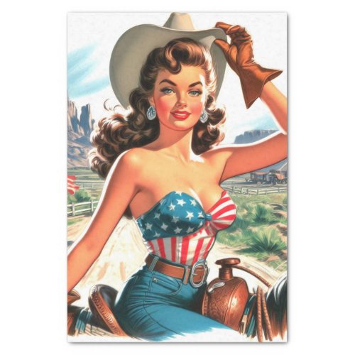 Retro Beautiful Cowgirl Pin Up Tissue Paper