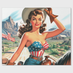Retro Beautiful Cowgirl Pin Up Wrapping Paper