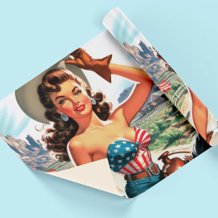 Retro Beautiful Cowgirl Pin Up Wrapping Paper