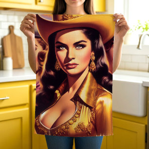 Retro Beautiful Cowgirls Kitchen Towel