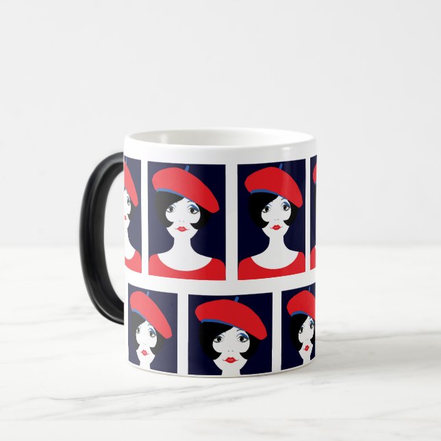Retro Beautiful French Woman: Elegant  Color Morph Mug (Front Left)