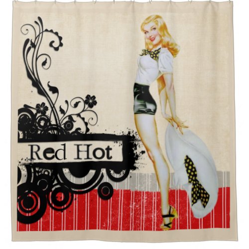 Retro Beautiful Pinup Grunge Shower Curtain