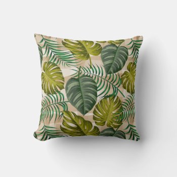 Retro Beautiful Watercolor Tropical Leaves Pattern Throw Pillow by ReligiousStore at Zazzle