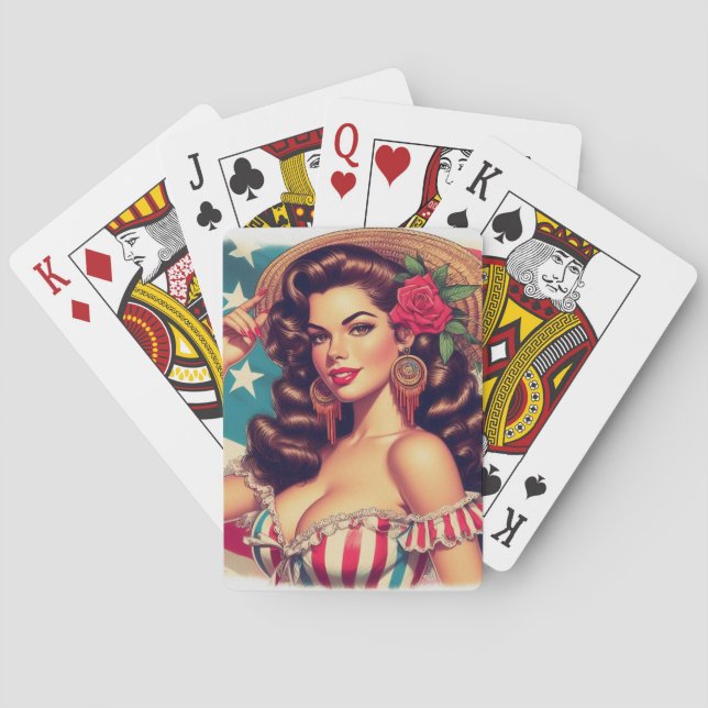 Retro Beautiful Woman Painting Poker Cards (Back)
