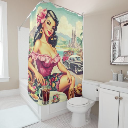 Retro Beauty Hispanic Girl Shower Curtain