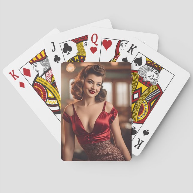 Retro Beauty in Red Poker Cards (Back)