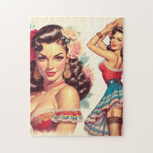 Retro Beauty Mexican Woman Jigsaw Puzzle