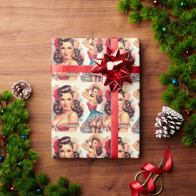 Retro Beauty Mexican Woman Wrapping Paper (Holiday Gift)