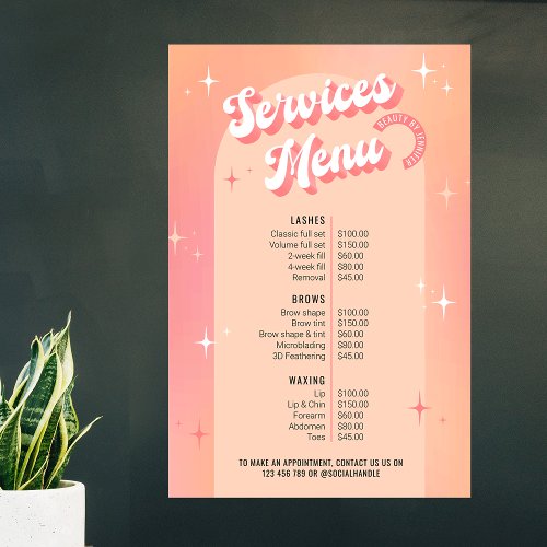 Retro Beauty Salon Peach  Pink Price List Poster