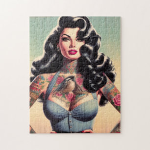Retro Beauty Tattooed Pin up Jigsaw Puzzle