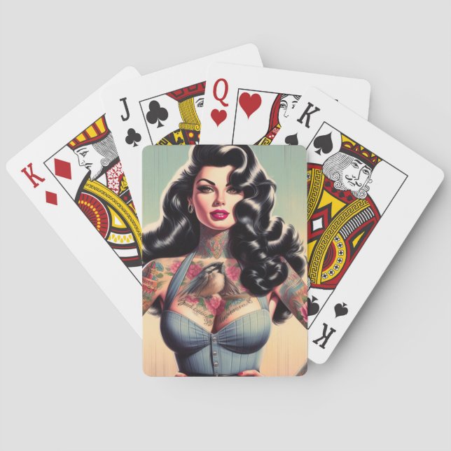 Retro Beauty Tattooed Pin up Poker Cards (Back)