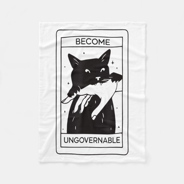 Retro Become Ungovernable Black Cat Biting Hand Fu Fleece Blanket (Front)