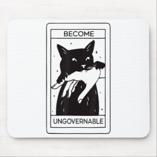 Retro Become Ungovernable Black Cat Biting Hand Fu Mouse Pad
