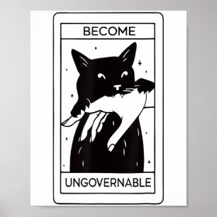 Retro Become Ungovernable Black Cat Biting Hand Fu Poster