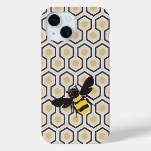Retro Bee and Honeycomb Pattern iPhone 15 Case