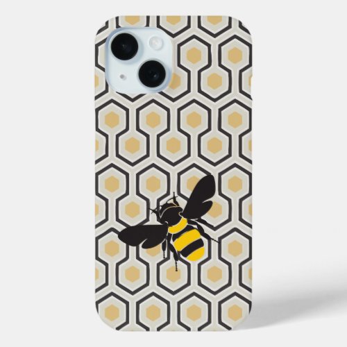 Retro Bee and Honeycomb Pattern iPhone 15 Case