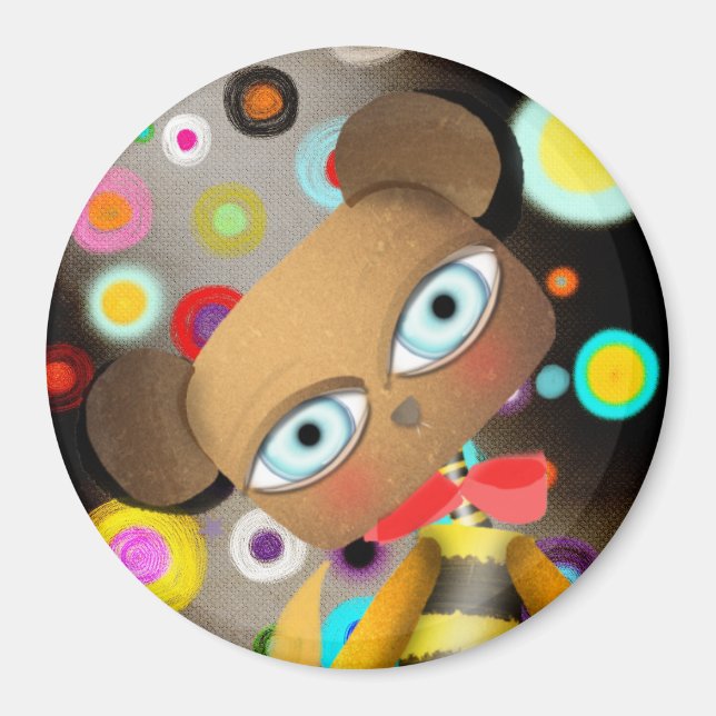 Retro Bee Bear Magnet (Front)