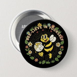 Retro Bee-lieve In Yourself Vintage Honey Bee Button
