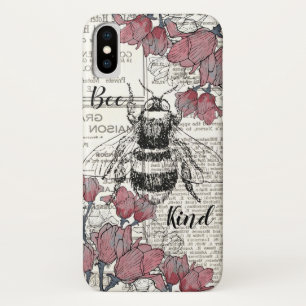 Retro Bee Pink Floral Antique iPhone X Case