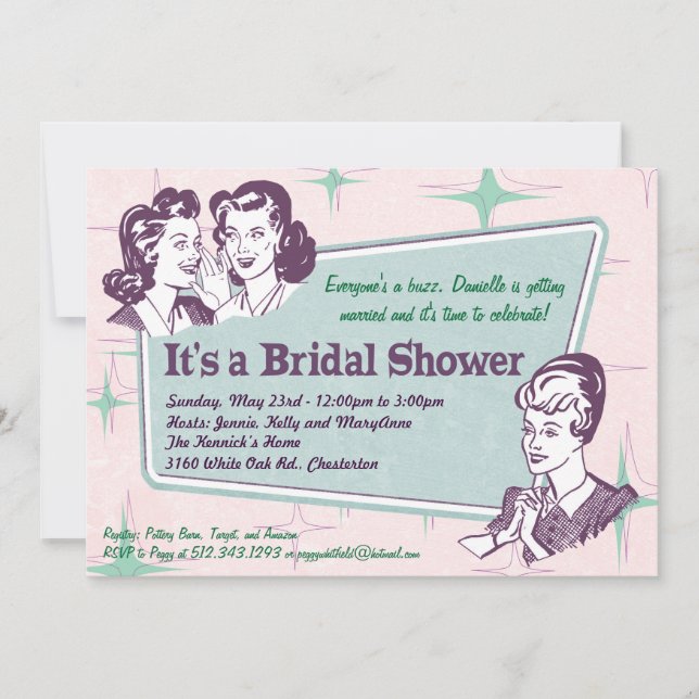 Retro Beehive Hairdo- Bridal Shower Invitation (Front)