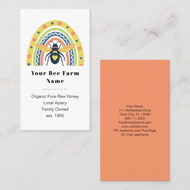 Retro Beekeeper Apiary Organic Honey Bee Rainbow Business Card (Front/Back)