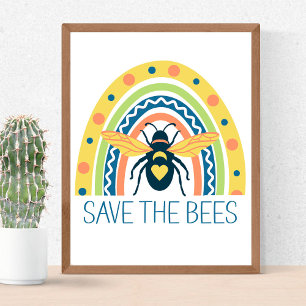 Retro Beekeeper Apiary Organic Honey Bee Rainbow Poster