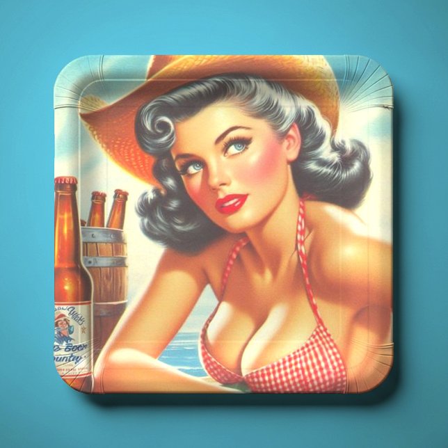 Retro Beer Country Girl Paper Plates (Creator Uploaded)