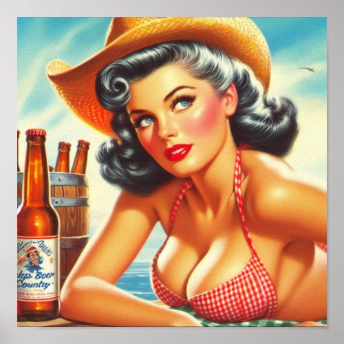 Retro Beer Country Girl Poster