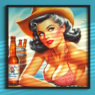 Retro Beer Country Girl Poster