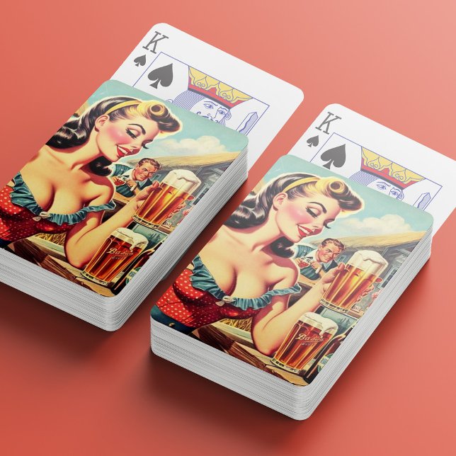 Retro Beer Girl Illustration Poker Cards (Creator Uploaded)