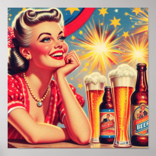 Retro Beer Girl Poster