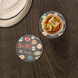 Retro Beer Labels Collage Sandstone Coaster
