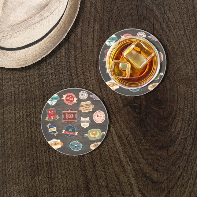 Retro Beer Labels Collage Sandstone Coaster (Creator Uploaded)